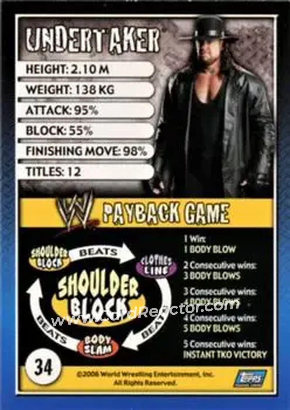 2006 Topps WWE Payback (English Edition) #34 - The Undertaker - Back