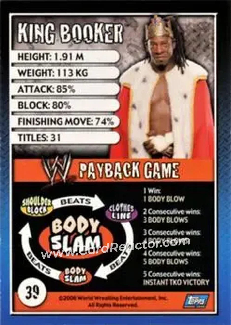 2006 Topps WWE Payback (English Edition) #39 - Booker T - Back