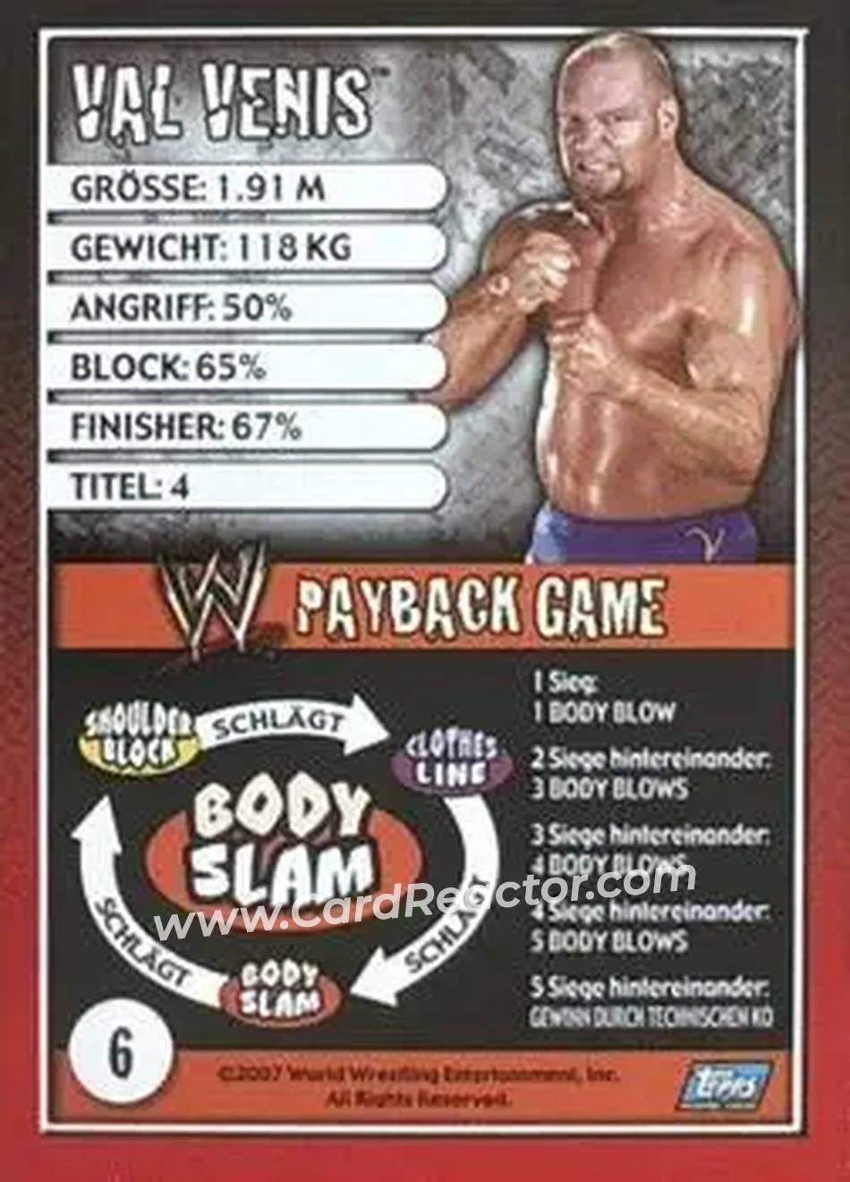 2006 Topps WWE Payback (German Edition) #6 - Val Venis - Back