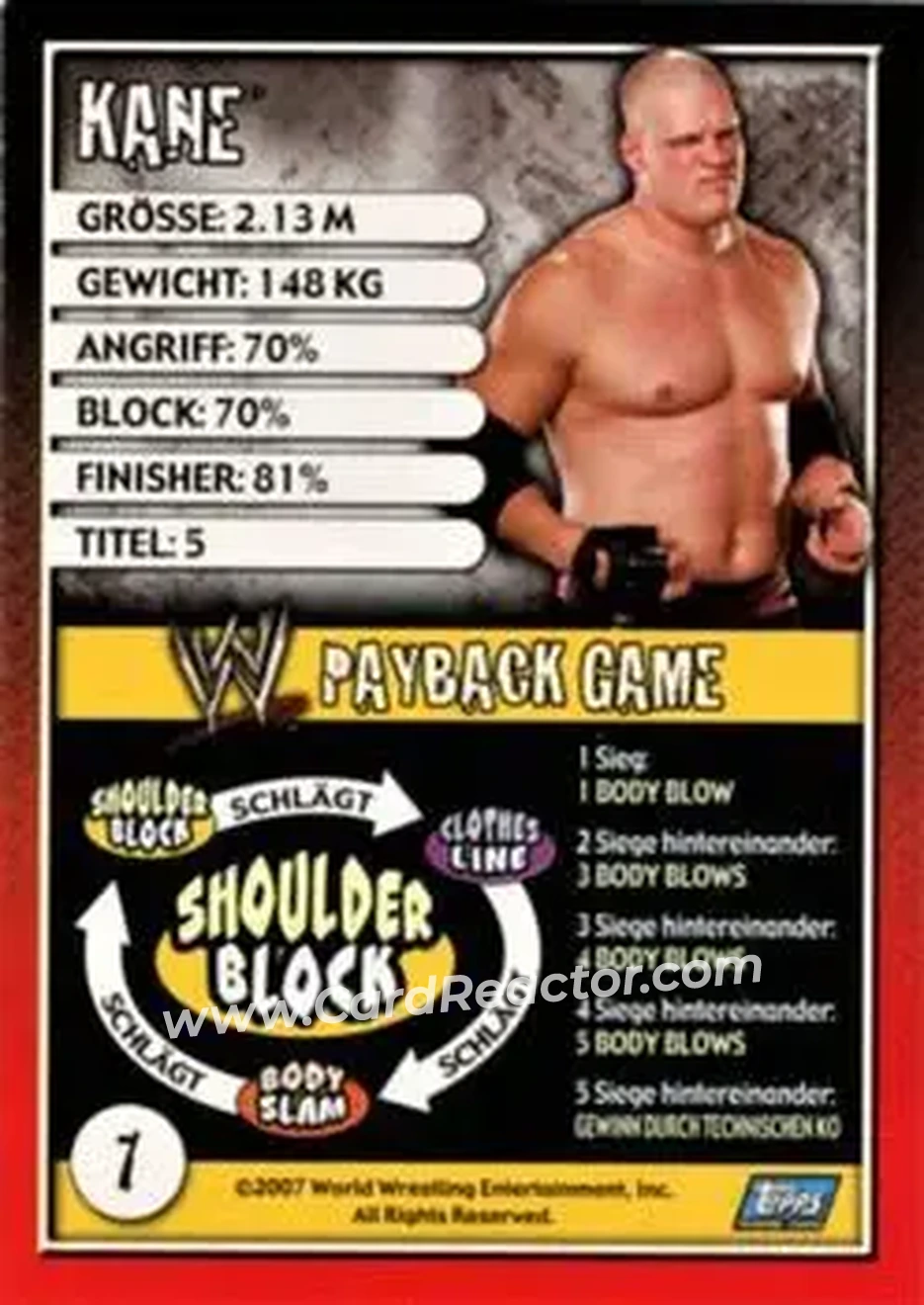 2006 Topps WWE Payback (German Edition) #7 - Kane - Back