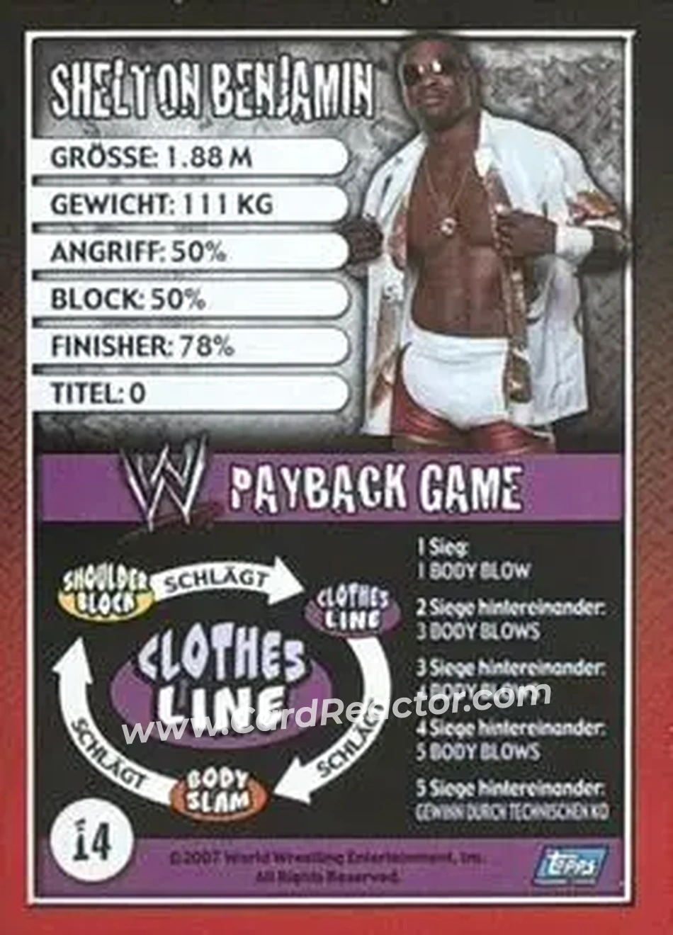 2006 Topps WWE Payback (German Edition) #14 - Shelton Benjamin - Back