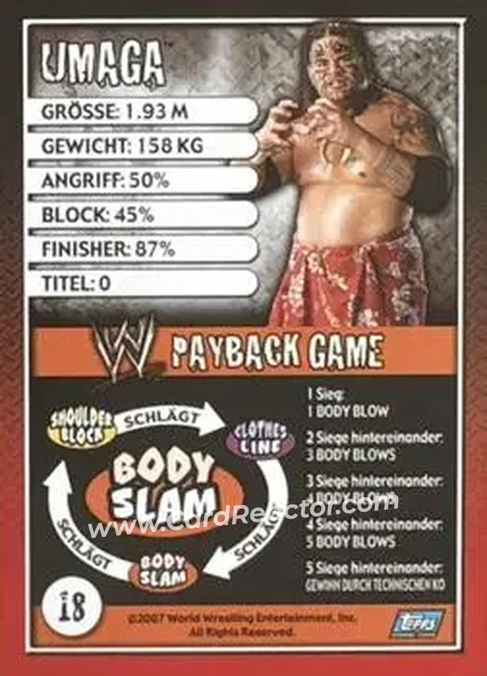 2006 Topps WWE Payback (German Edition) #18 - Umaga - Back