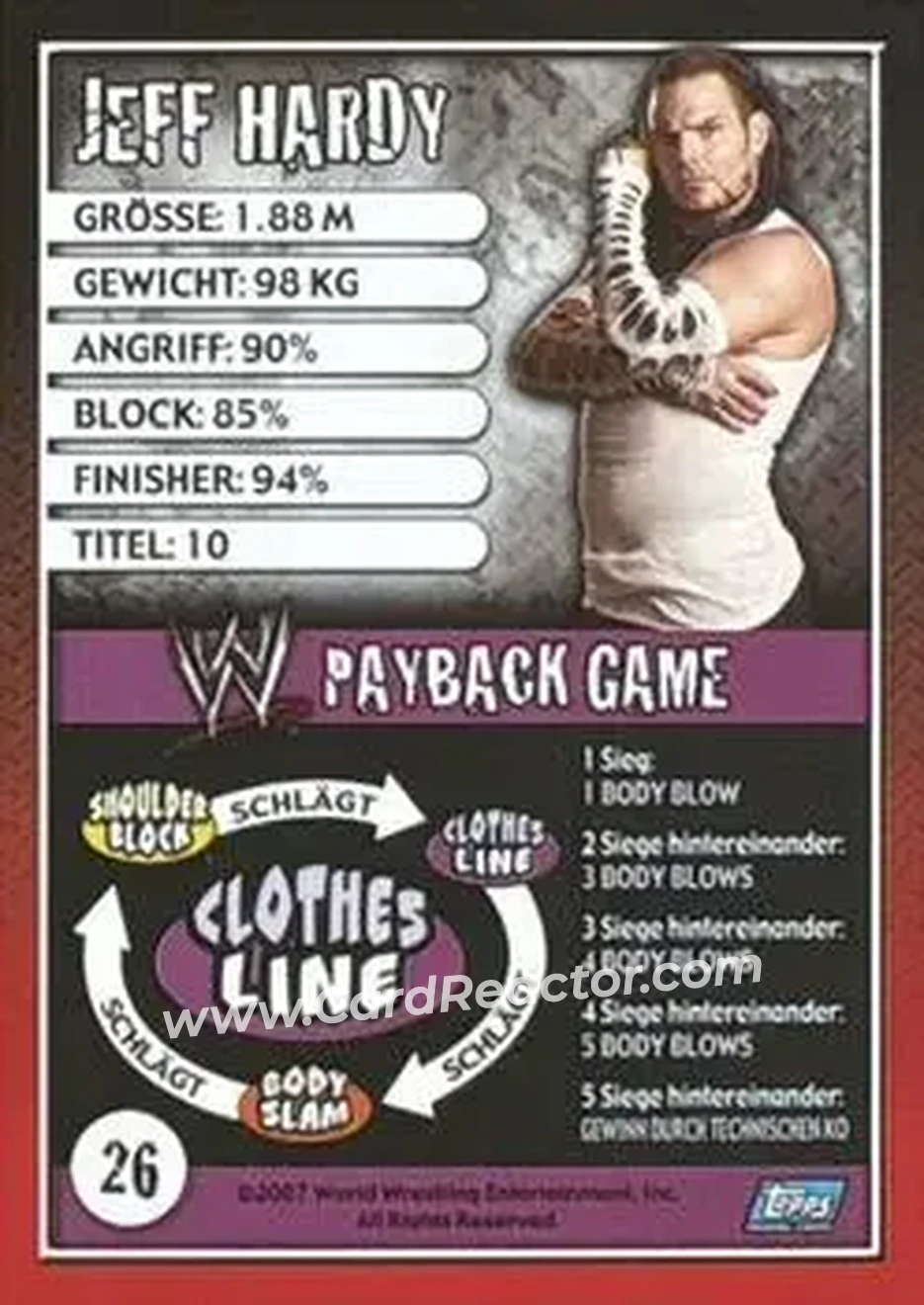 2006 Topps WWE Payback (German Edition) #26 - Jeff Hardy - Back