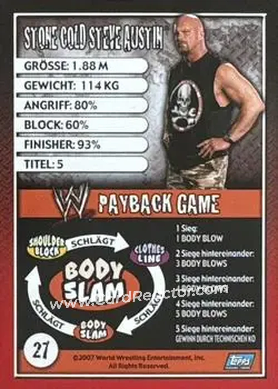 2006 Topps WWE Payback (German Edition) #27 - "Stone Cold" Steve Austin - Back
