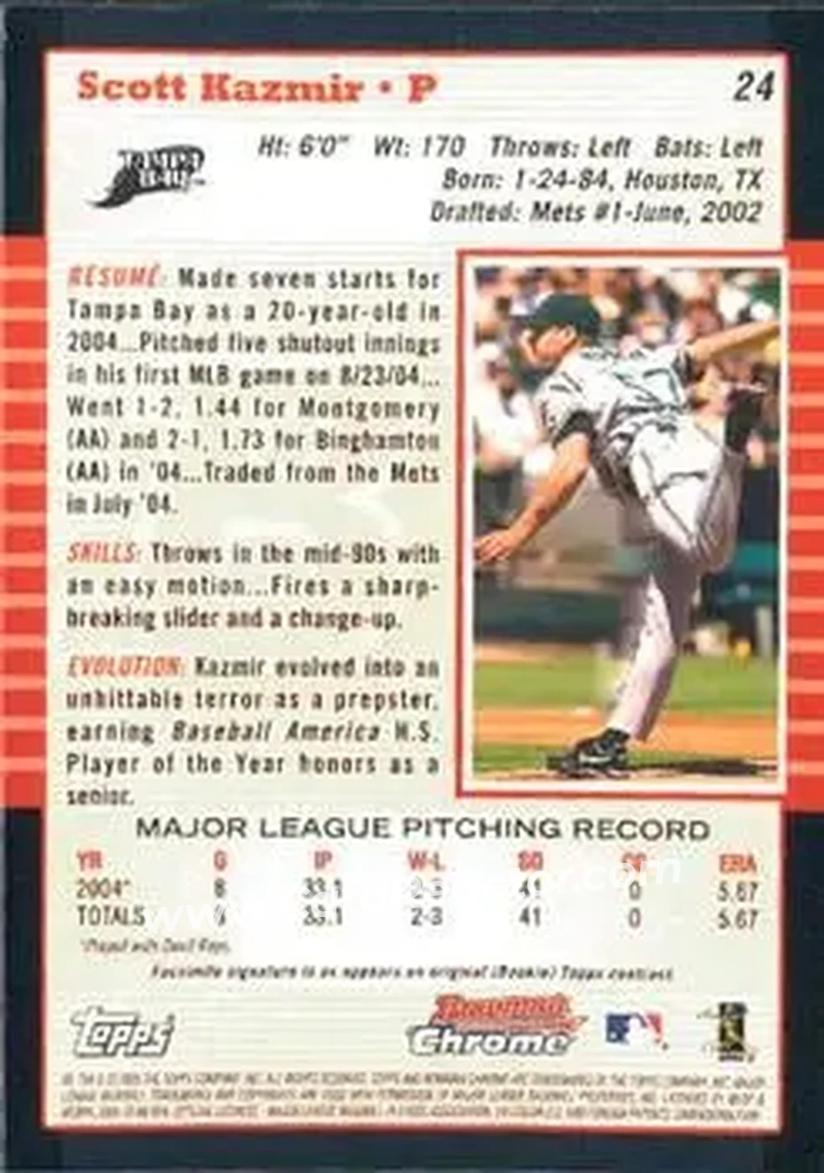 2005 Bowman Chrome #24 - Scott Kazmir - Tampa Bay Devil Rays - Back