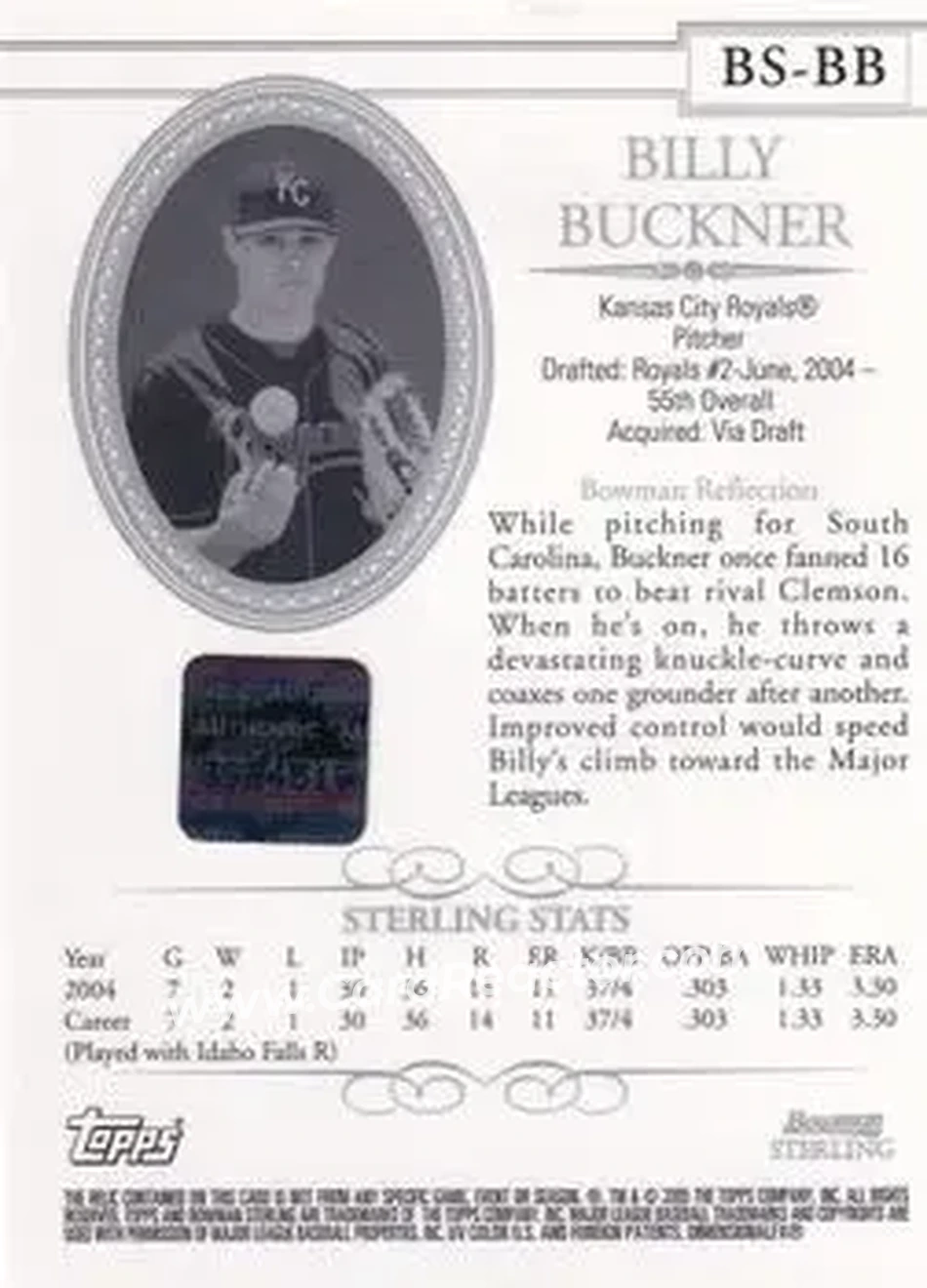 2005 Bowman Sterling #BS-BB - Billy Buckner - Kansas City Royals - Back
