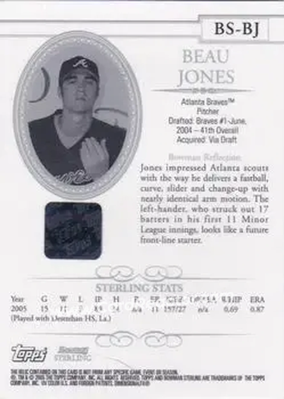 2005 Bowman Sterling #BS-BJ - Beau Jones - Atlanta Braves - Back