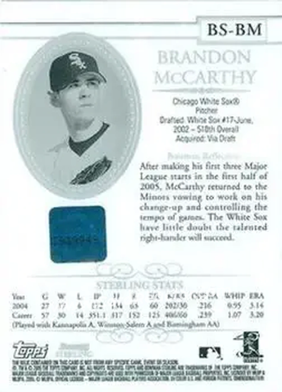 2005 Bowman Sterling #BS-BM - Brandon McCarthy - Chicago White Sox - Back
