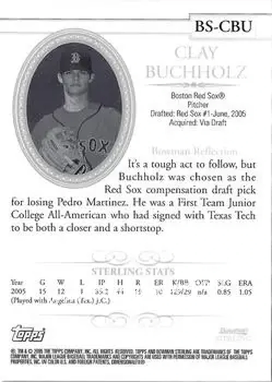2005 Bowman Sterling #BS-CBU - Clay Buchholz - Boston Red Sox - Back
