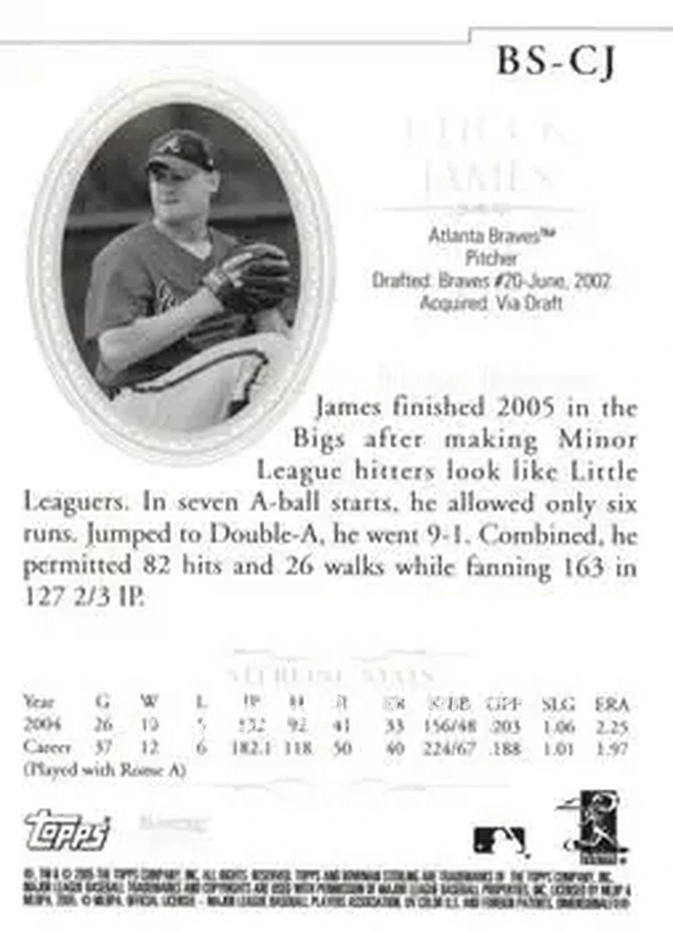 2005 Bowman Sterling #BS-CJ - Chuck James - Atlanta Braves - Back