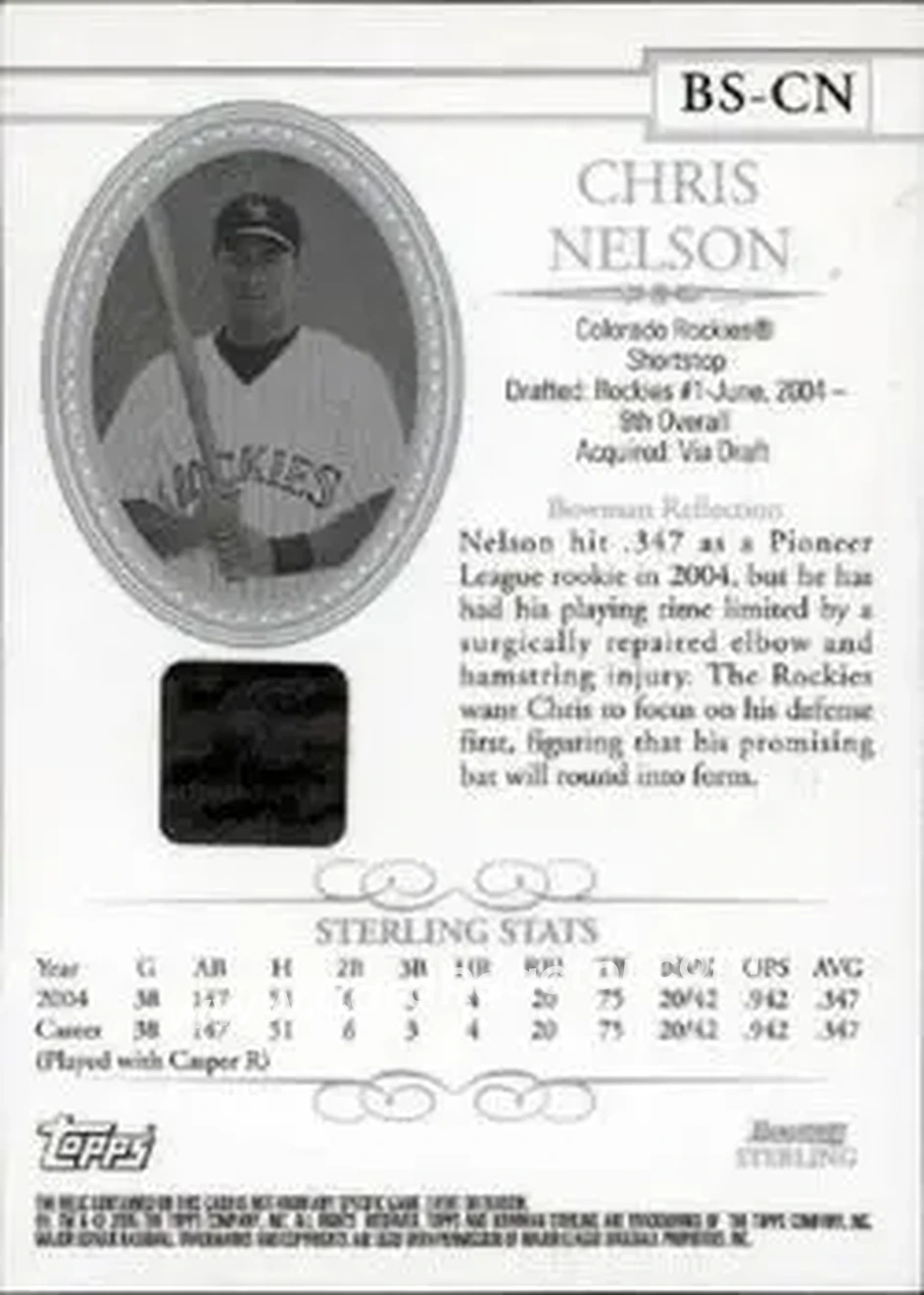 2005 Bowman Sterling #BS-CN - Chris Nelson - Colorado Rockies - Back