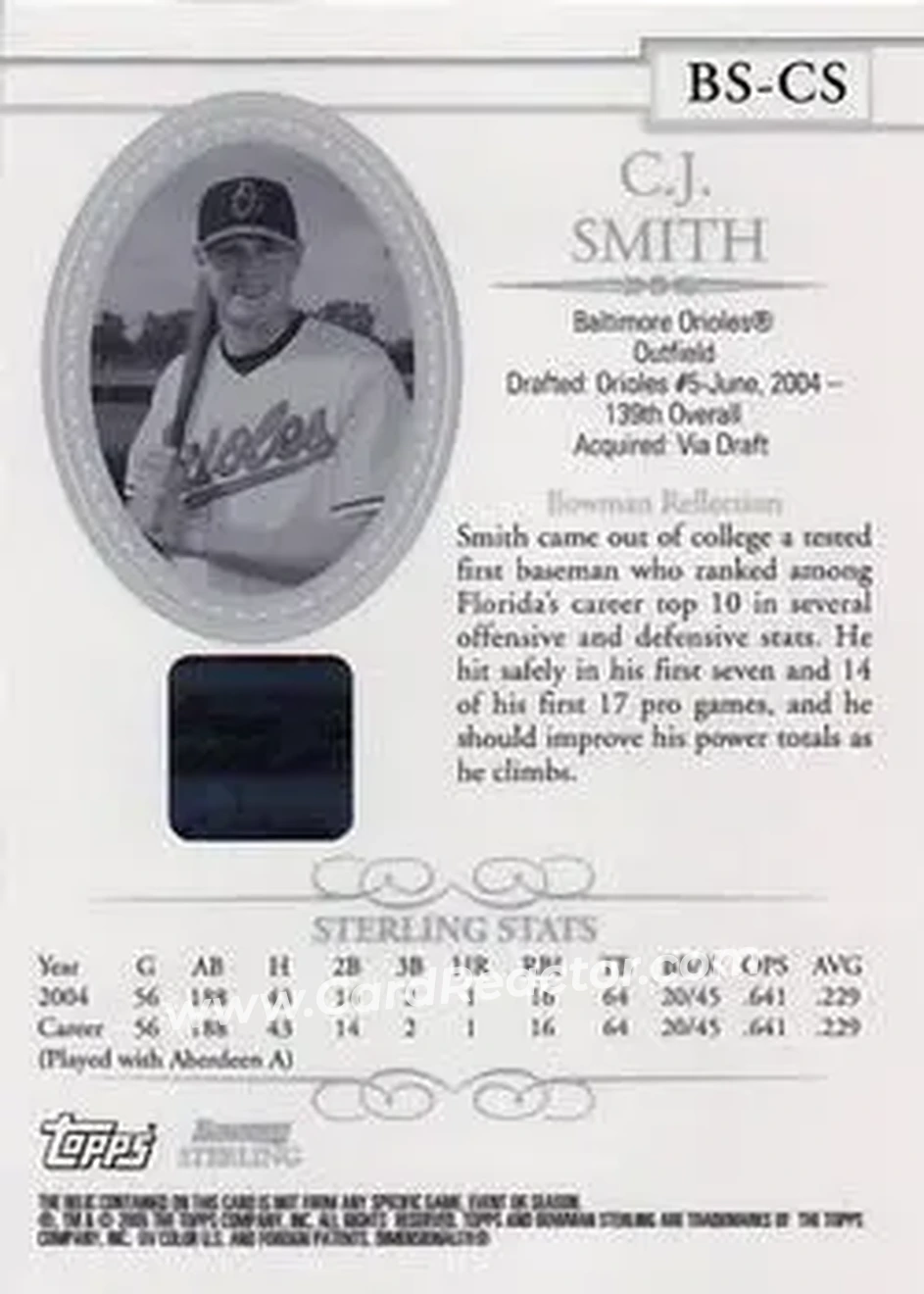 2005 Bowman Sterling #BS-CS - C.J. Smith - Baltimore Orioles - Back
