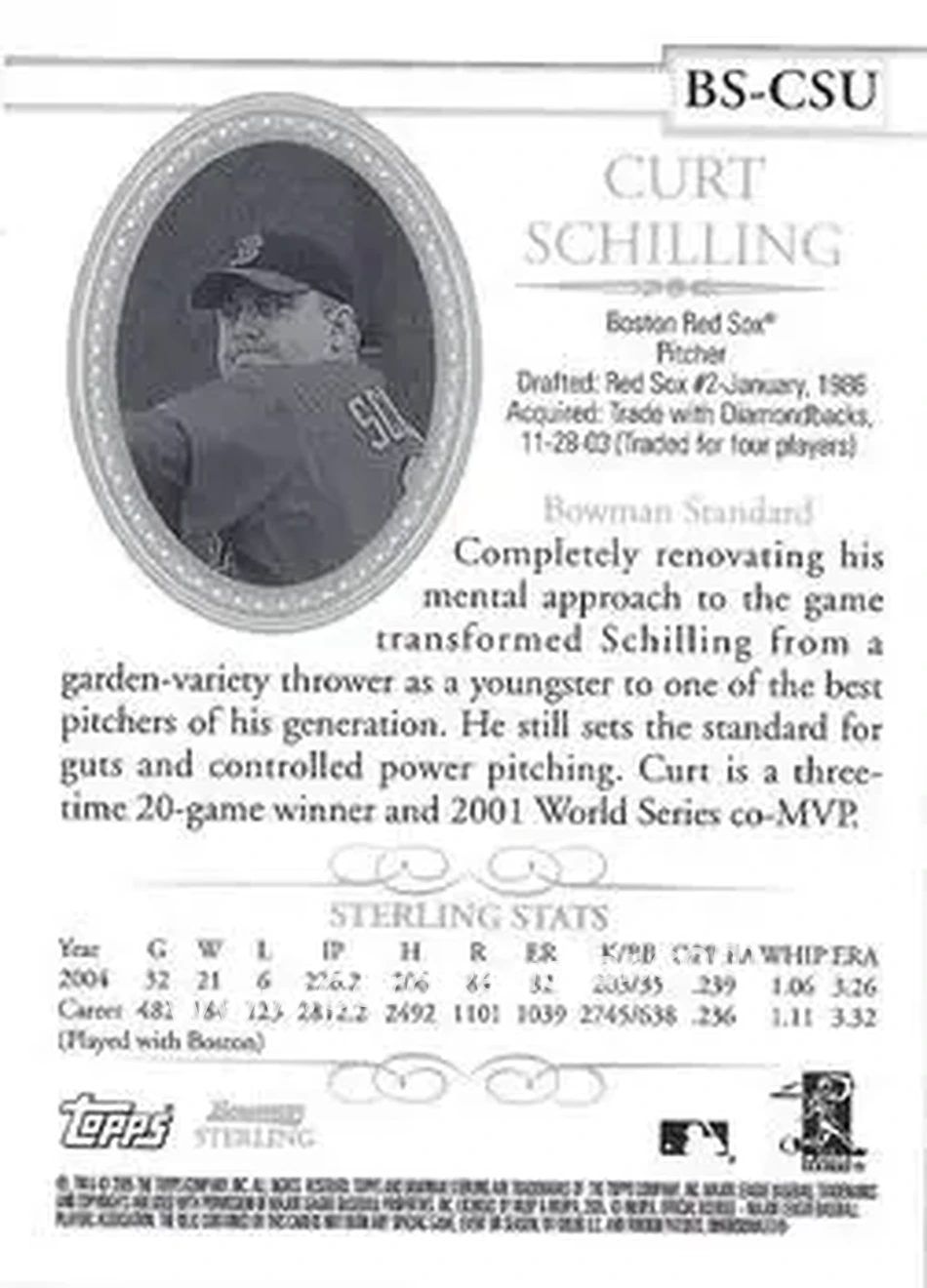 2005 Bowman Sterling #BS-CSU - Curt Schilling - Boston Red Sox - Back