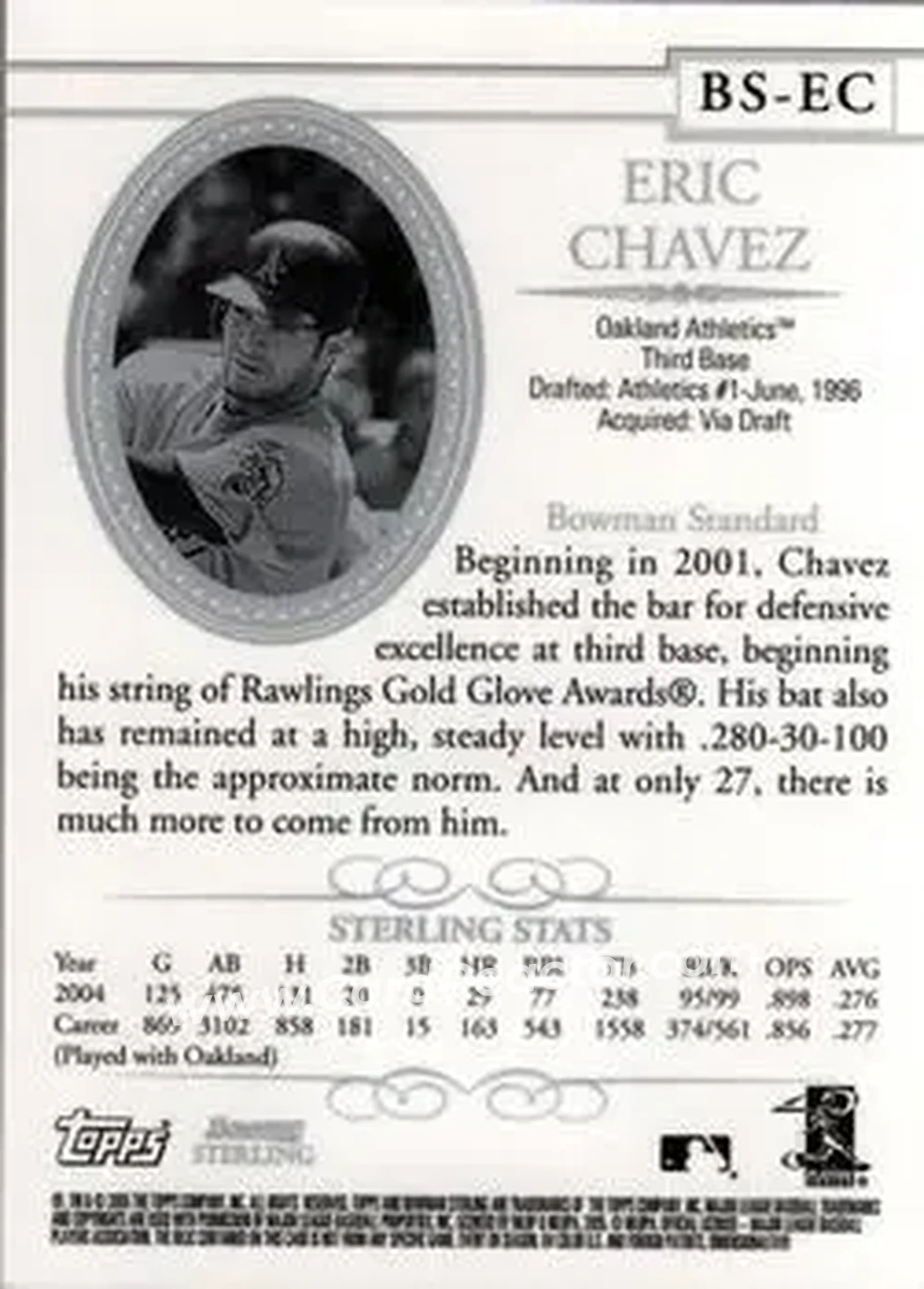 2005 Bowman Sterling #BS-EC - Eric Chavez - Oakland Athletics - Back