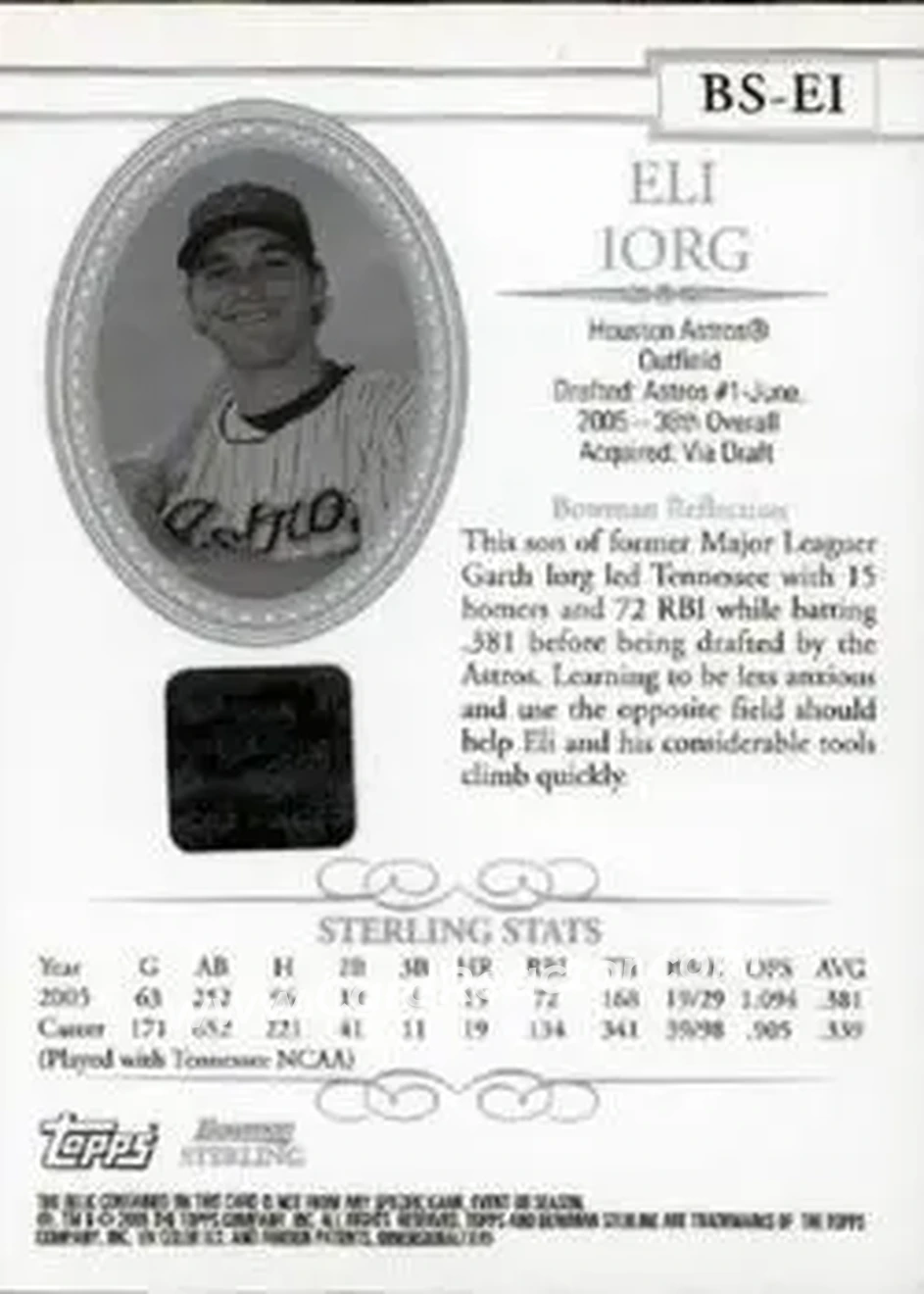 2005 Bowman Sterling #BS-EI - Eli Iorg - Houston Astros - Back