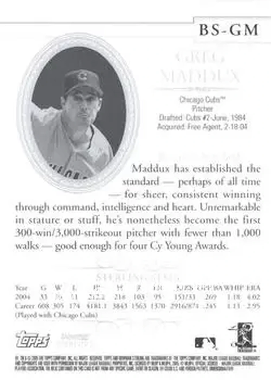2005 Bowman Sterling #BS-GM - Greg Maddux - Chicago Cubs - Back 2005 Bowman Sterling #BS-GM - Greg Maddux - Chicago Cubs - Back