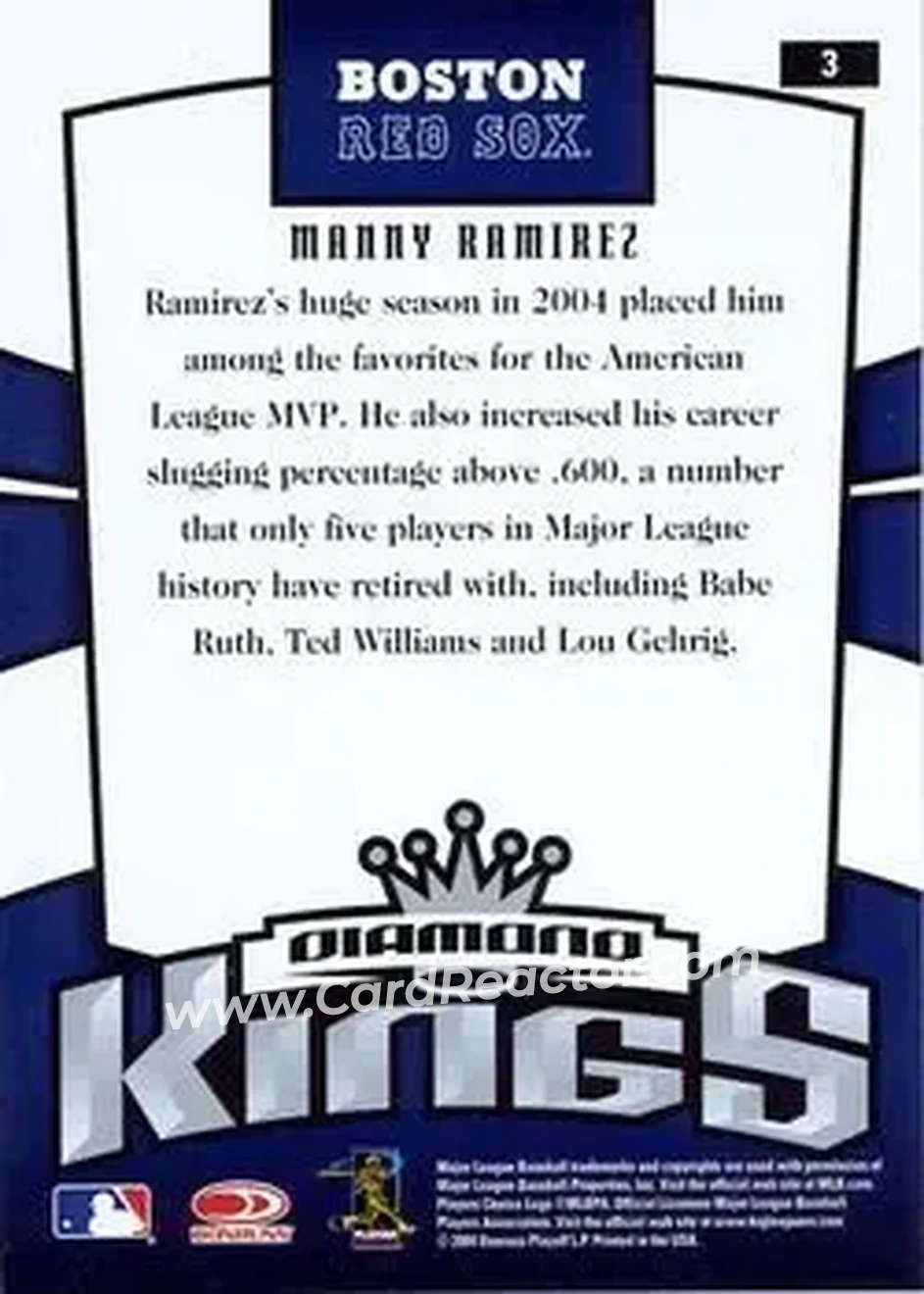 2005 Donruss #3 - Manny Ramirez - Boston Red Sox - Back