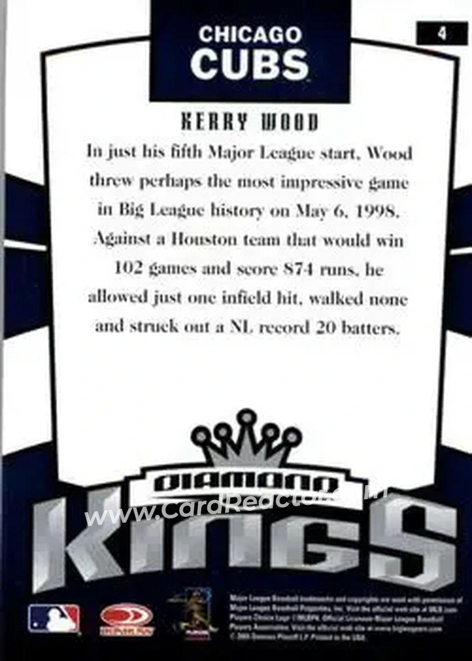 2005 Donruss #4 - Kerry Wood - Chicago Cubs - Back 2005 Donruss #4 - Kerry Wood - Chicago Cubs - Back