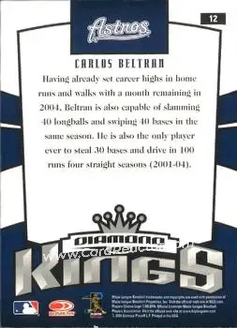 2005 Donruss #12 - Carlos Beltran - Houston Astros - Back
