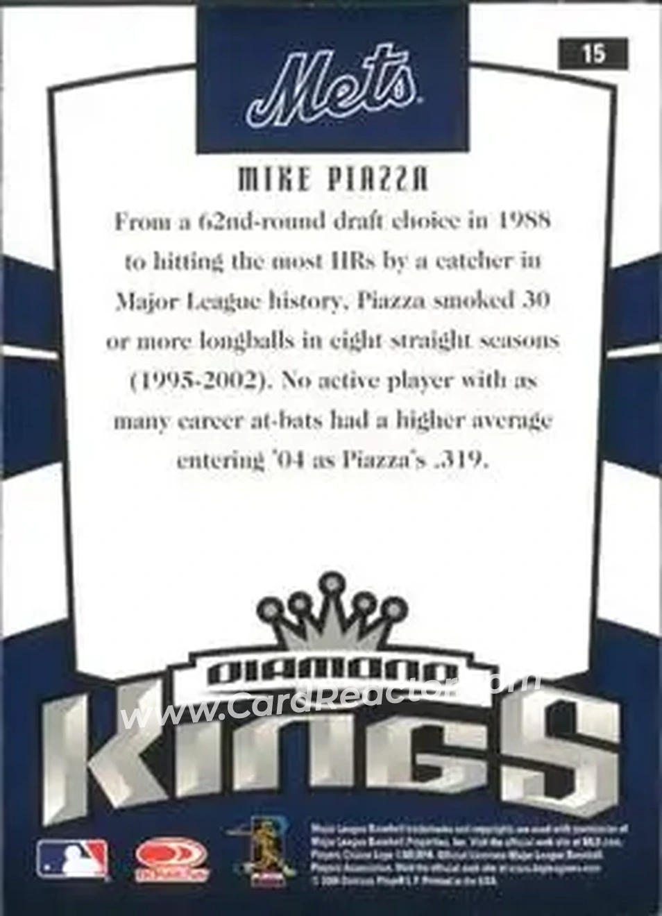 2005 Donruss #15 - Mike Piazza - New York Mets - Back