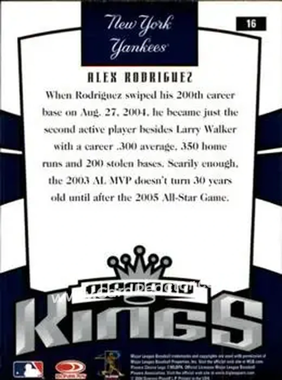 2005 Donruss #16 - Alex Rodriguez - New York Yankees - Back