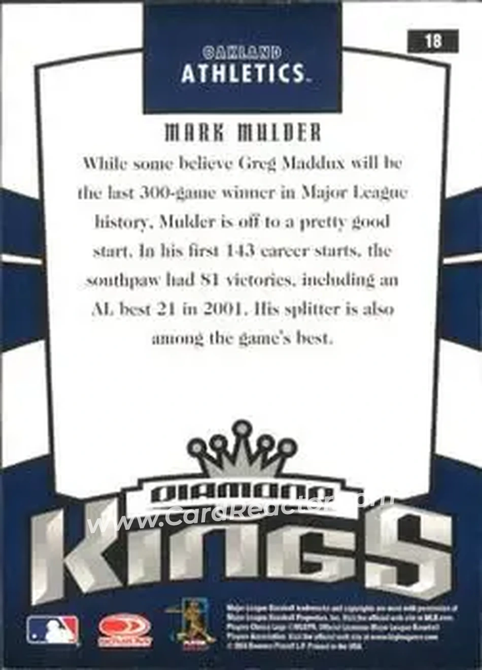 2005 Donruss #18 - Mark Mulder - Oakland Athletics - Back 2005 Donruss #18 - Mark Mulder - Oakland Athletics - Back