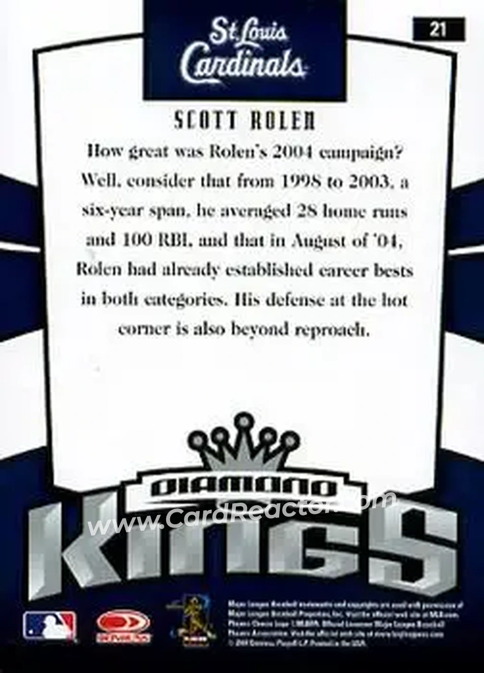 2005 Donruss #21 - Scott Rolen - St. Louis Cardinals - Back 2005 Donruss #21 - Scott Rolen - St. Louis Cardinals - Back