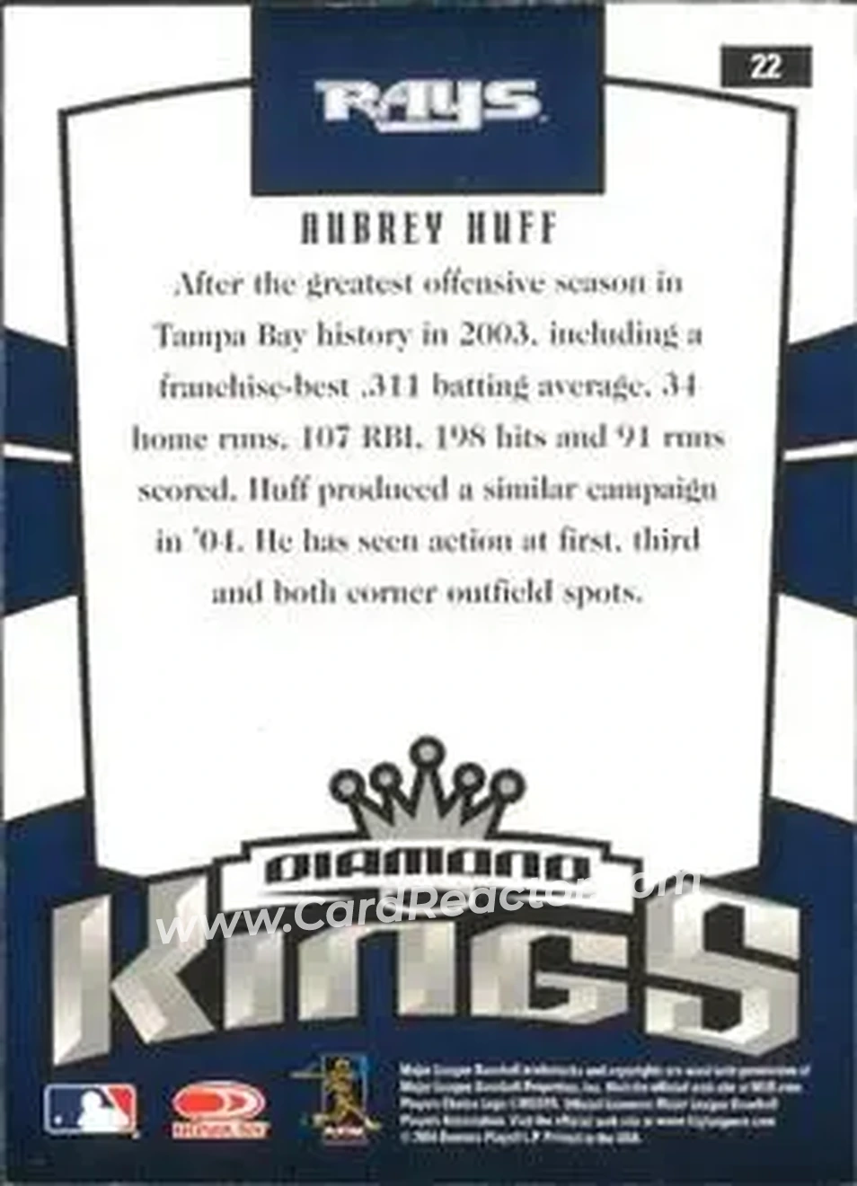 2005 Donruss #22 - Aubrey Huff - Tampa Bay Devil Rays - Back 2005 Donruss #22 - Aubrey Huff - Tampa Bay Devil Rays - Back