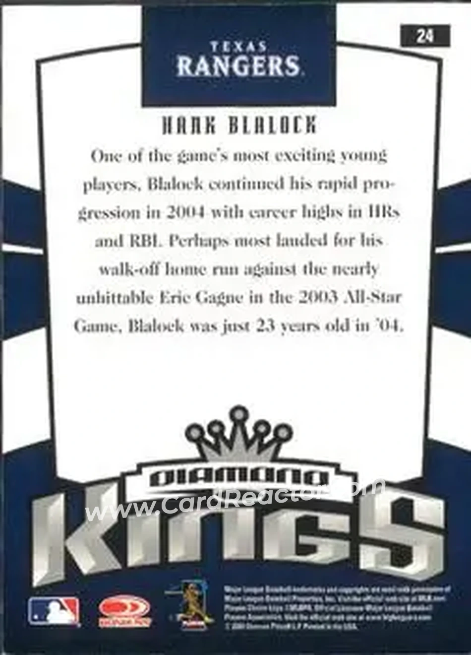 2005 Donruss #24 - Hank Blalock - Texas Rangers - Back 2005 Donruss #24 - Hank Blalock - Texas Rangers - Back