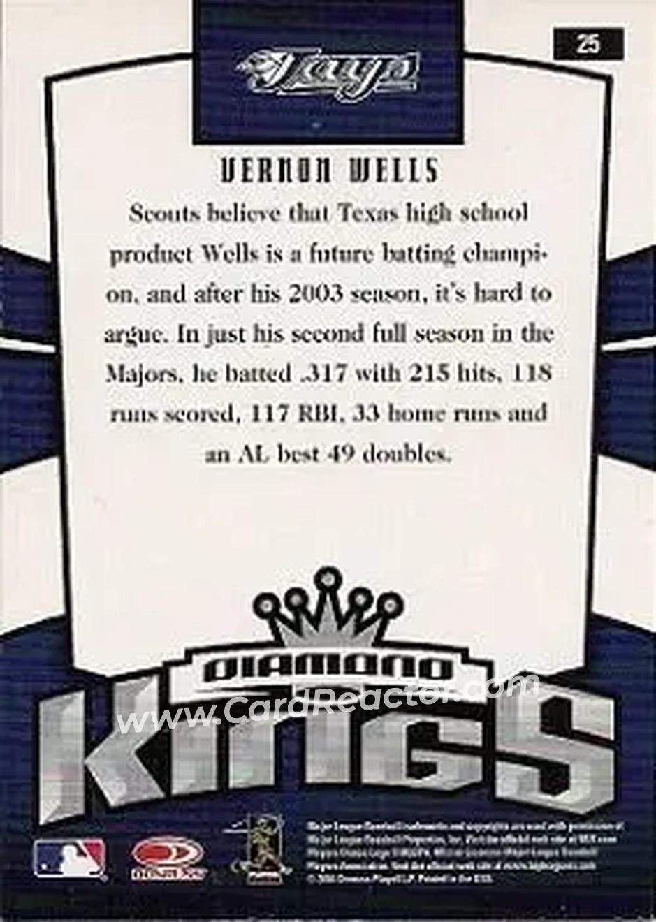 2005 Donruss #25 - Vernon Wells - Toronto Blue Jays - Back 2005 Donruss #25 - Vernon Wells - Toronto Blue Jays - Back