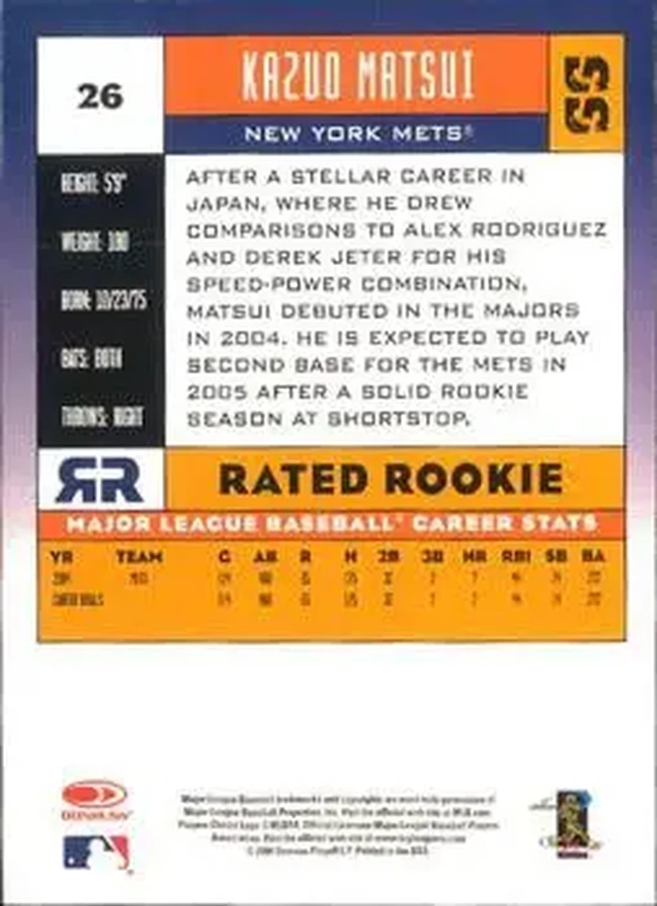 2005 Donruss #26 - Kazuo Matsui - New York Mets - Back