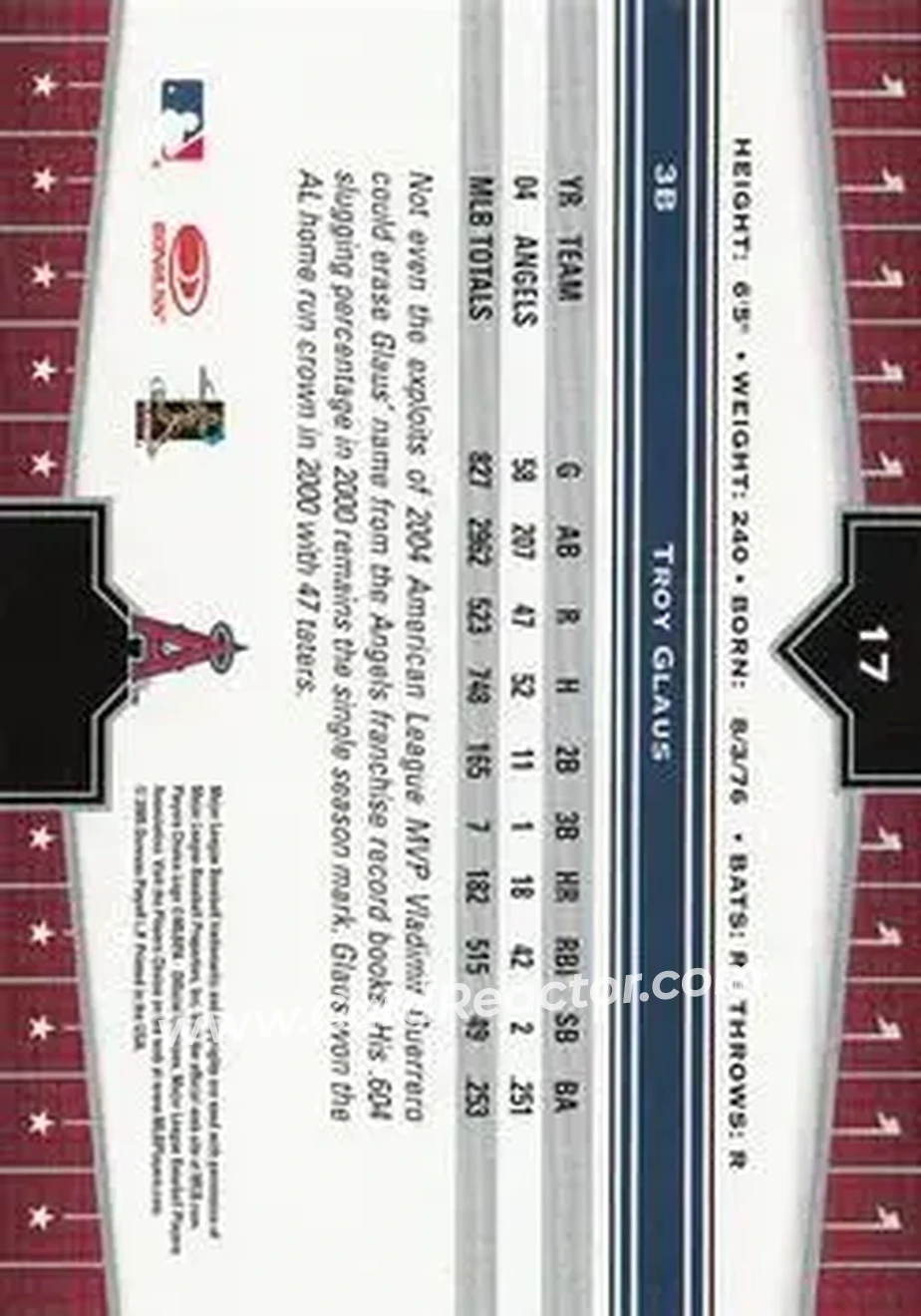2005 Donruss Champions #17 - Troy Glaus - Los Angeles Angels - Back 2005 Donruss Champions #17 - Troy Glaus - Los Angeles Angels - Back