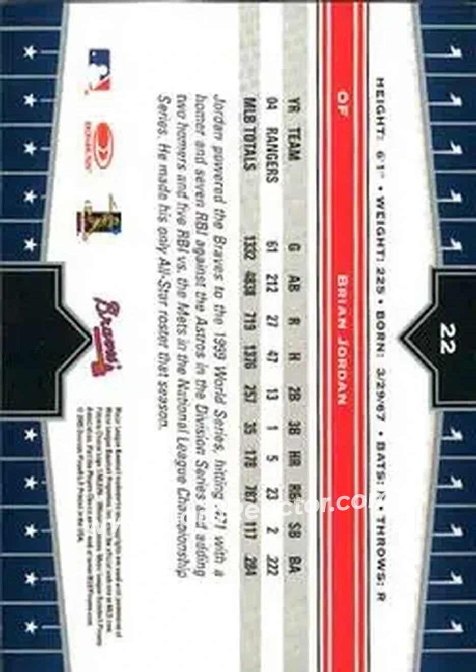 2005 Donruss Champions #22 - Brian Jordan - Atlanta Braves - Back 2005 Donruss Champions #22 - Brian Jordan - Atlanta Braves - Back