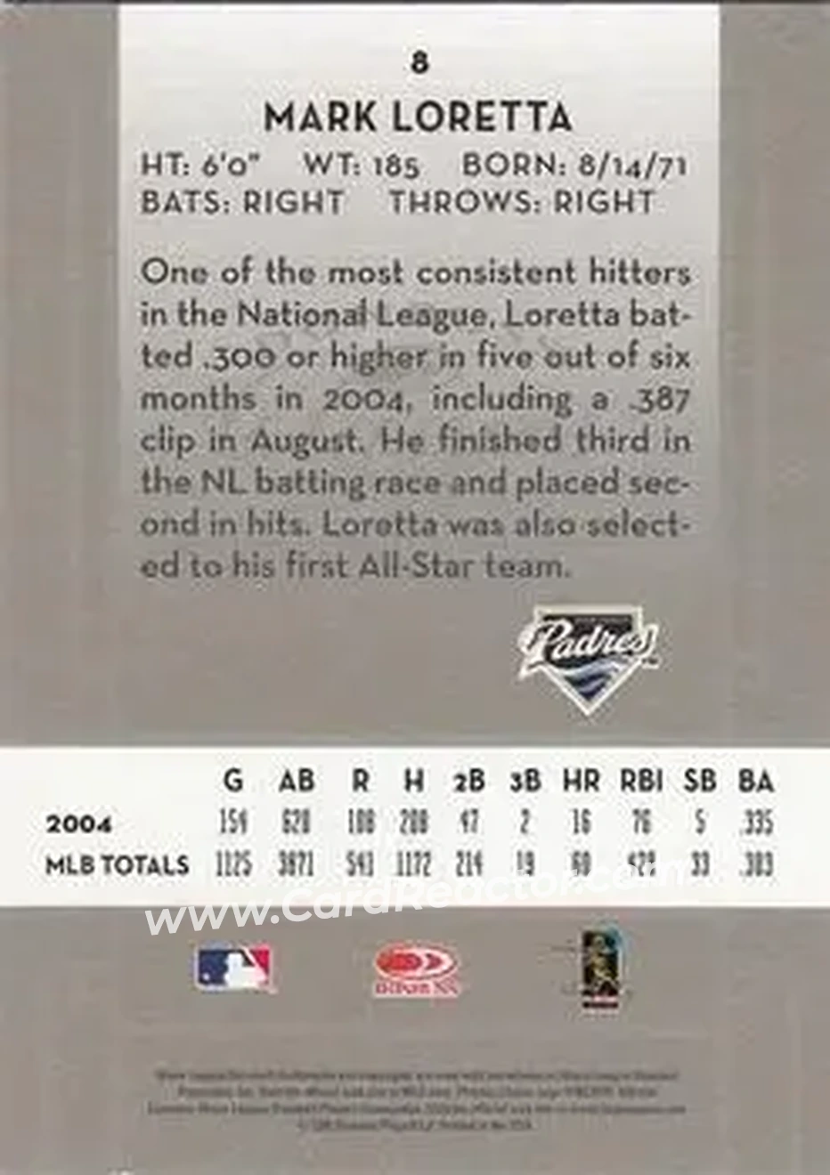 2005 Donruss Classics #8 - Mark Loretta - San Diego Padres - Back