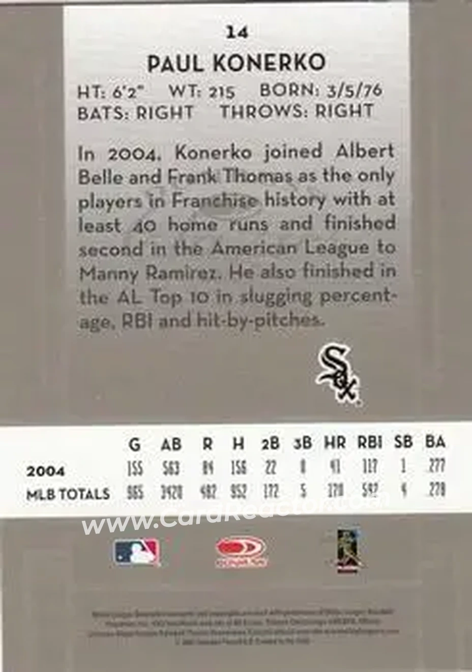 2005 Donruss Classics #14 - Paul Konerko - Chicago White Sox - Back