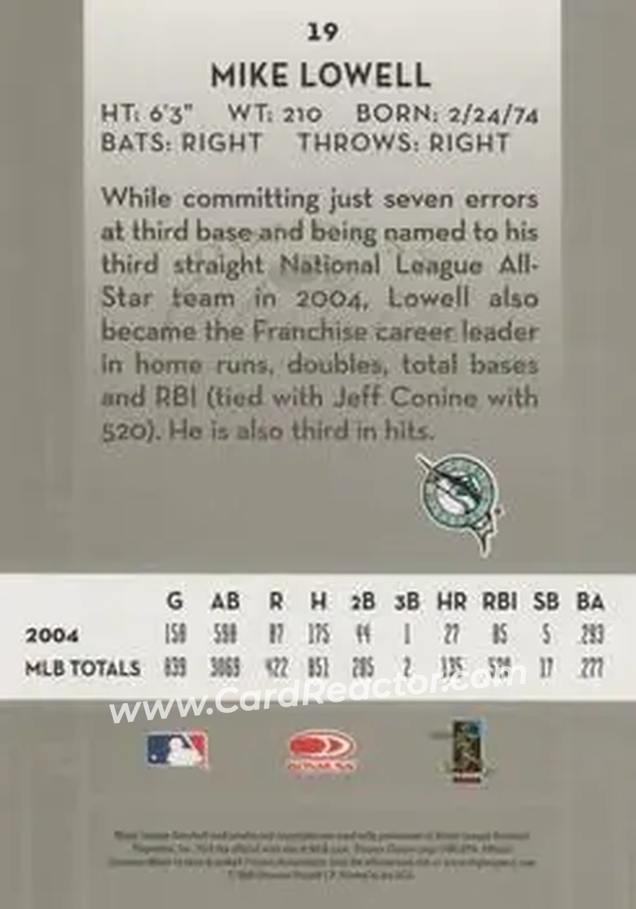 2005 Donruss Classics #19 - Mike Lowell - Florida Marlins - Back