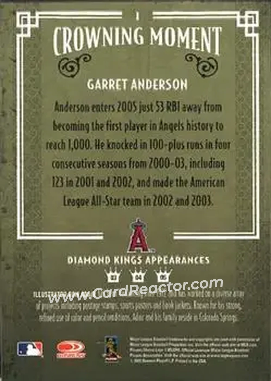 2005 Donruss Diamond Kings #1 - Garret Anderson - Anaheim Angels - Back