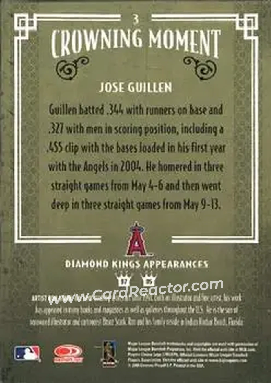 2005 Donruss Diamond Kings #3 - Jose Guillen - Anaheim Angels - Back
