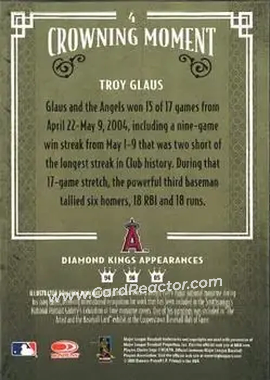 2005 Donruss Diamond Kings #4 - Troy Glaus - Anaheim Angels - Back 2005 Donruss Diamond Kings #4 - Troy Glaus - Anaheim Angels - Back