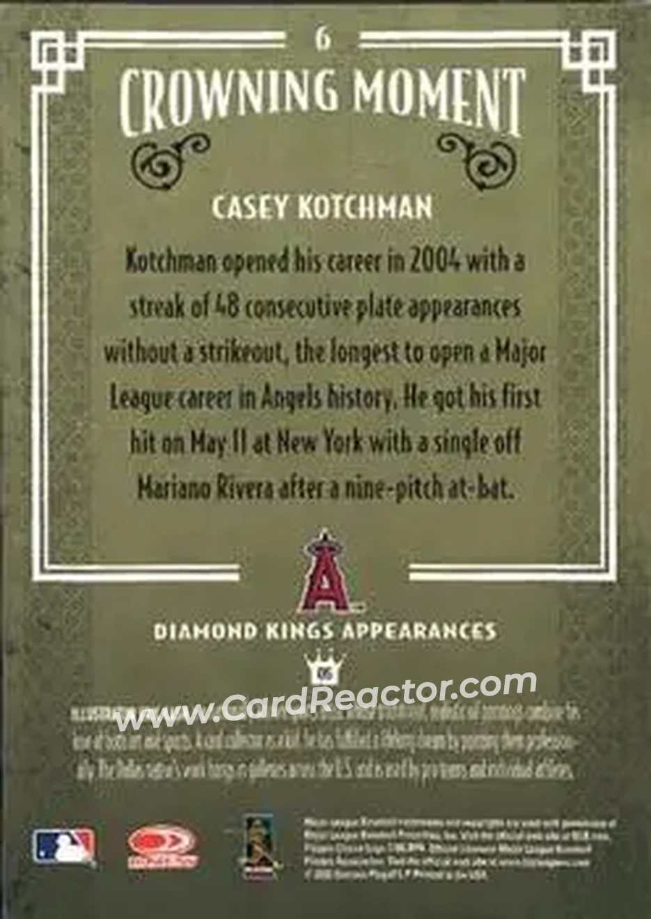 2005 Donruss Diamond Kings #6 - Casey Kotchman - Anaheim Angels - Back