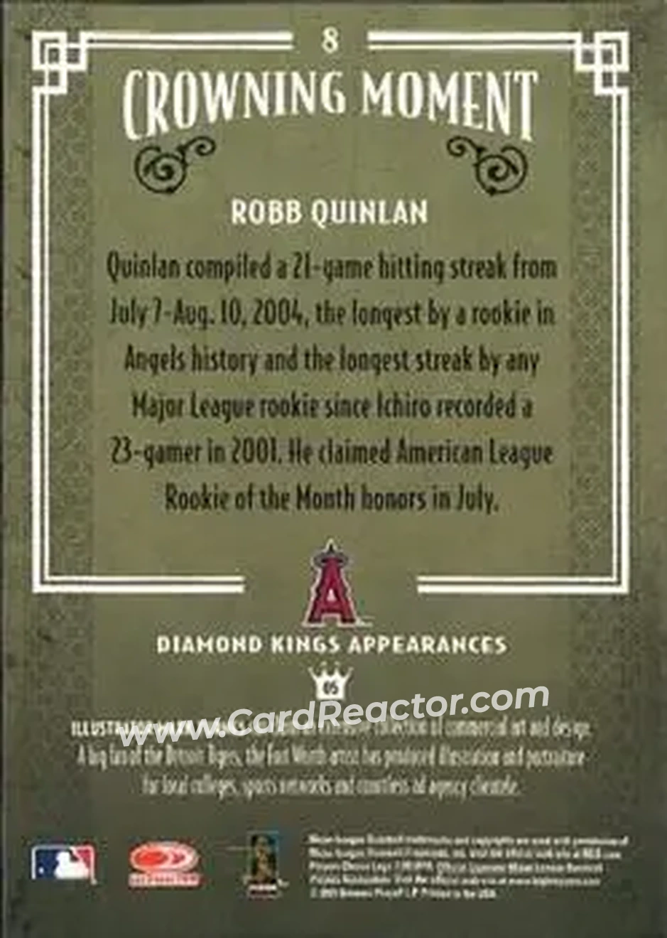 2005 Donruss Diamond Kings #8 - Robb Quinlan - Anaheim Angels - Back