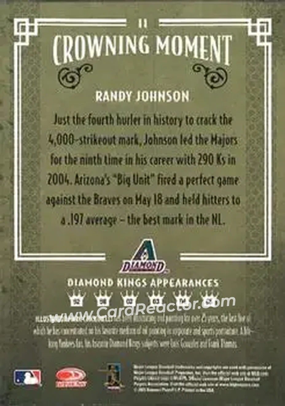 2005 Donruss Diamond Kings #11 - Randy Johnson - Arizona Diamondbacks - Back