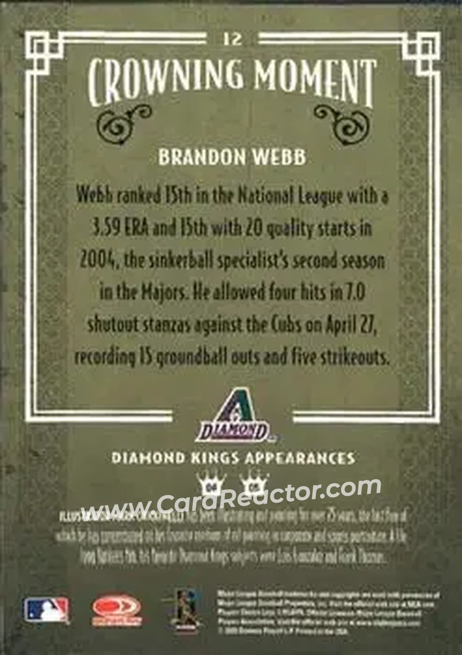 2005 Donruss Diamond Kings #12 - Brandon Webb - Arizona Diamondbacks - Back 2005 Donruss Diamond Kings #12 - Brandon Webb - Arizona Diamondbacks - Back