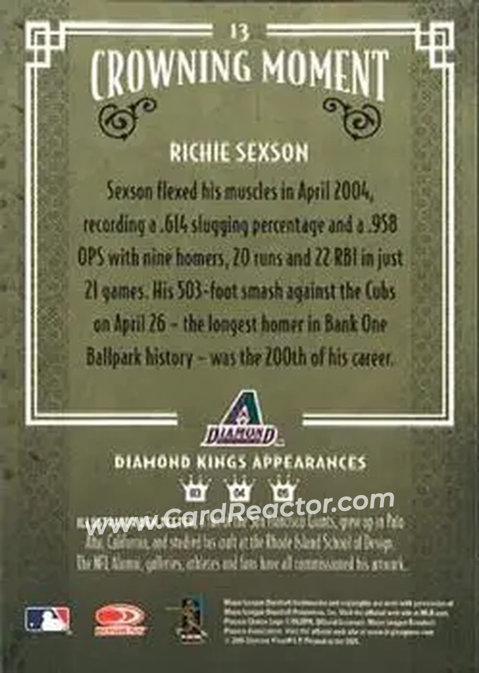 2005 Donruss Diamond Kings #13 - Richie Sexson - Arizona Diamondbacks - Back 2005 Donruss Diamond Kings #13 - Richie Sexson - Arizona Diamondbacks - Back