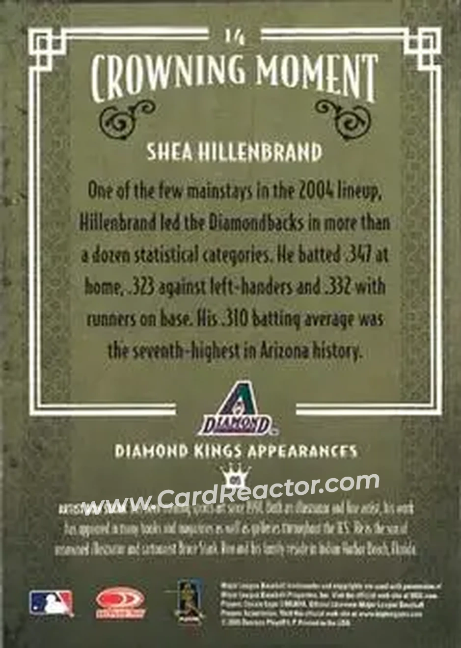 2005 Donruss Diamond Kings #14 - Shea Hillenbrand - Arizona Diamondbacks - Back