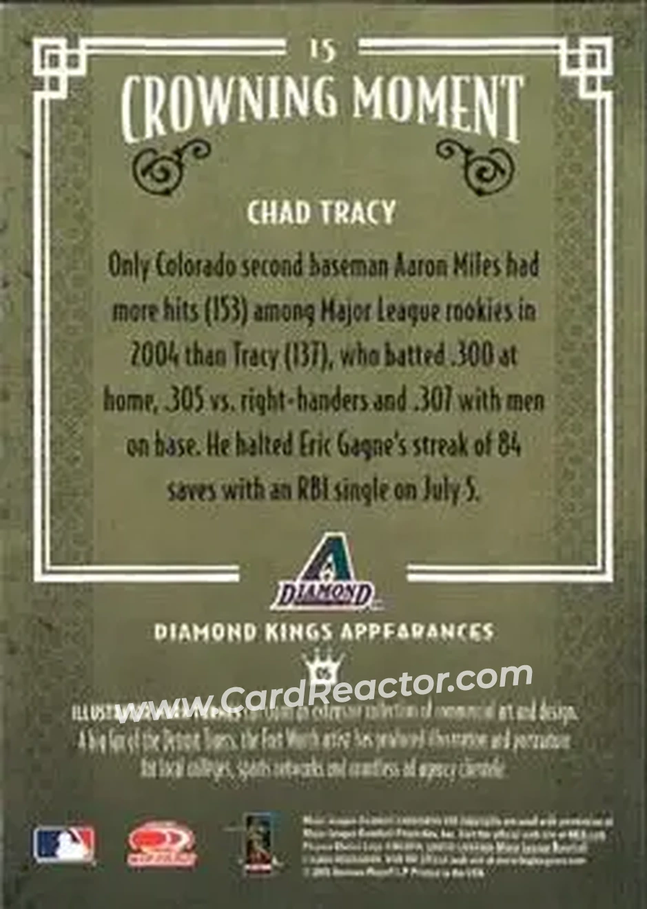 2005 Donruss Diamond Kings #15 - Chad Tracy - Arizona Diamondbacks - Back