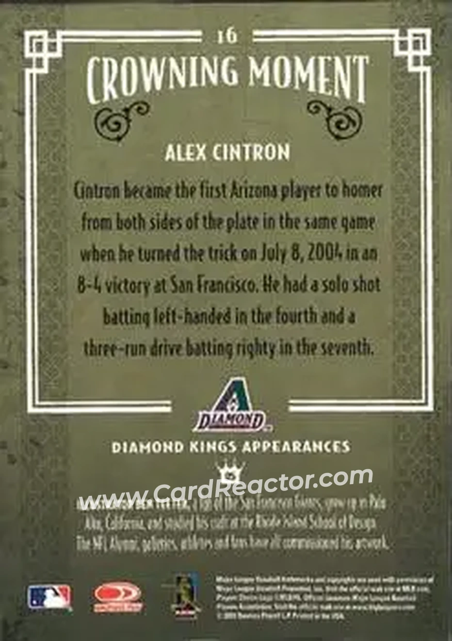 2005 Donruss Diamond Kings #16 - Alex Cintron - Arizona Diamondbacks - Back