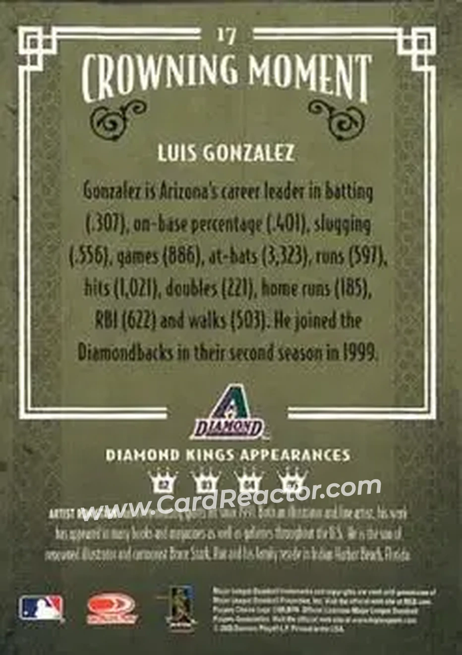 2005 Donruss Diamond Kings #17 - Luis Gonzalez - Arizona Diamondbacks - Back