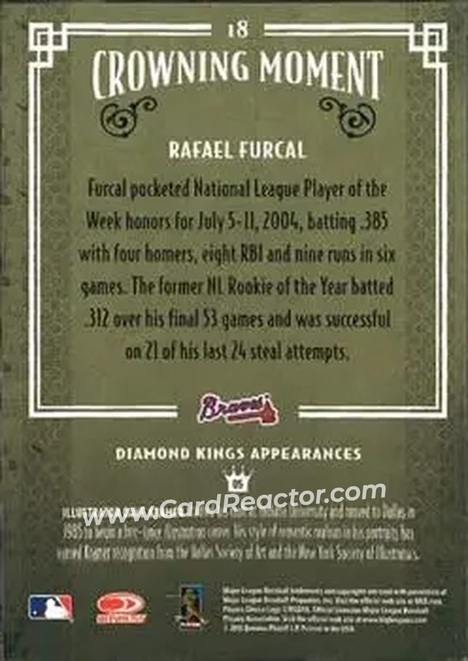 2005 Donruss Diamond Kings #18 - Rafael Furcal - Atlanta Braves - Back