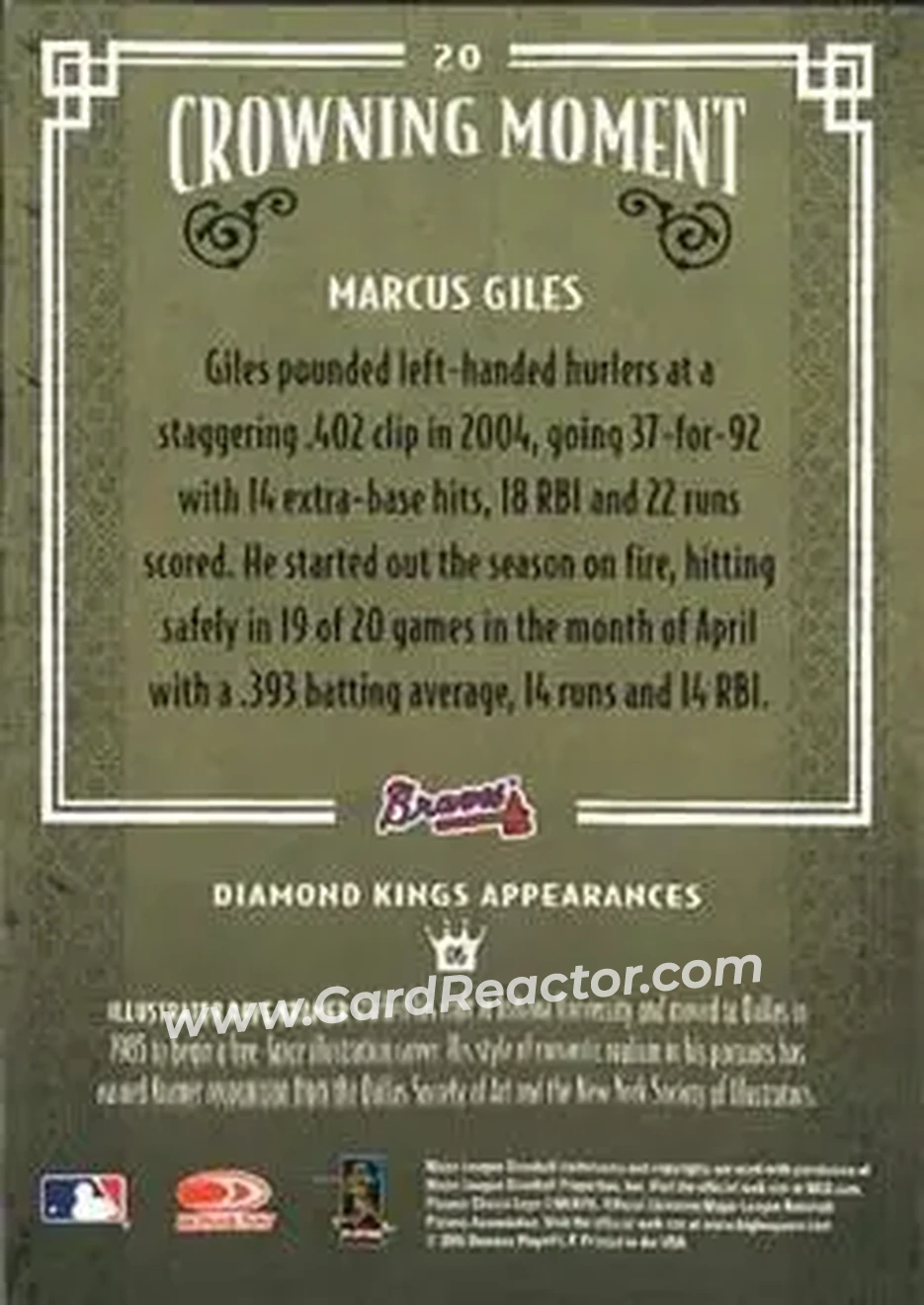 2005 Donruss Diamond Kings #20 - Marcus Giles - Atlanta Braves - Back